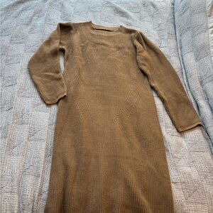 Knit Long Sleeve Sweater Dress in Brown